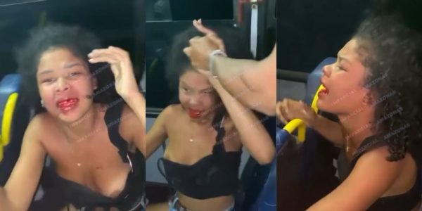 “Linda morena”: leva corretivo de passageiros após participar de assalto a micro-ônibus; veja vídeo