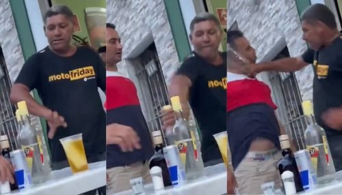 “Pagou de doido e levou”: homem é leva garrafada no rosto durante discussão em mesa de bar; veja vídeo