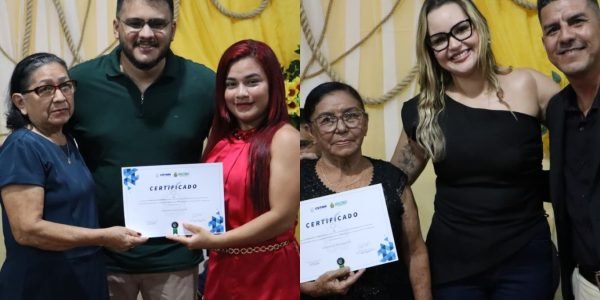 Vice-prefeito de Nova Olinda do Norte, Cristian Martins, e Dra. Karla Eduarda prestigiam formatura de idosos em Manaus