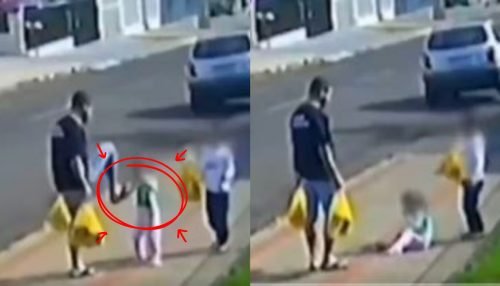 Vídeo chocante: pai é flagrado agredindo filha de apenas 3 anos com chute no rosto e caso revolta moradores